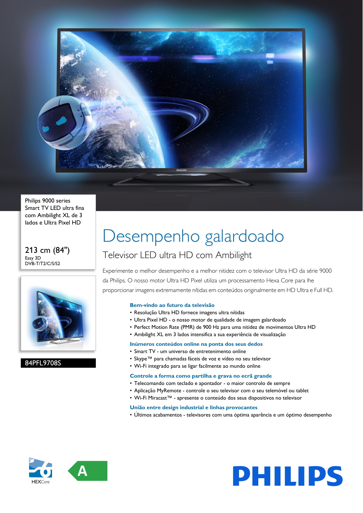 Page 1 of 3 - Philips 84PFL9708S/12 Leaflet 84PFL9708S_12 Released Portugal (Portuguese)  User Manual Folheto 84pfl9708s 12 Pss Porpt
