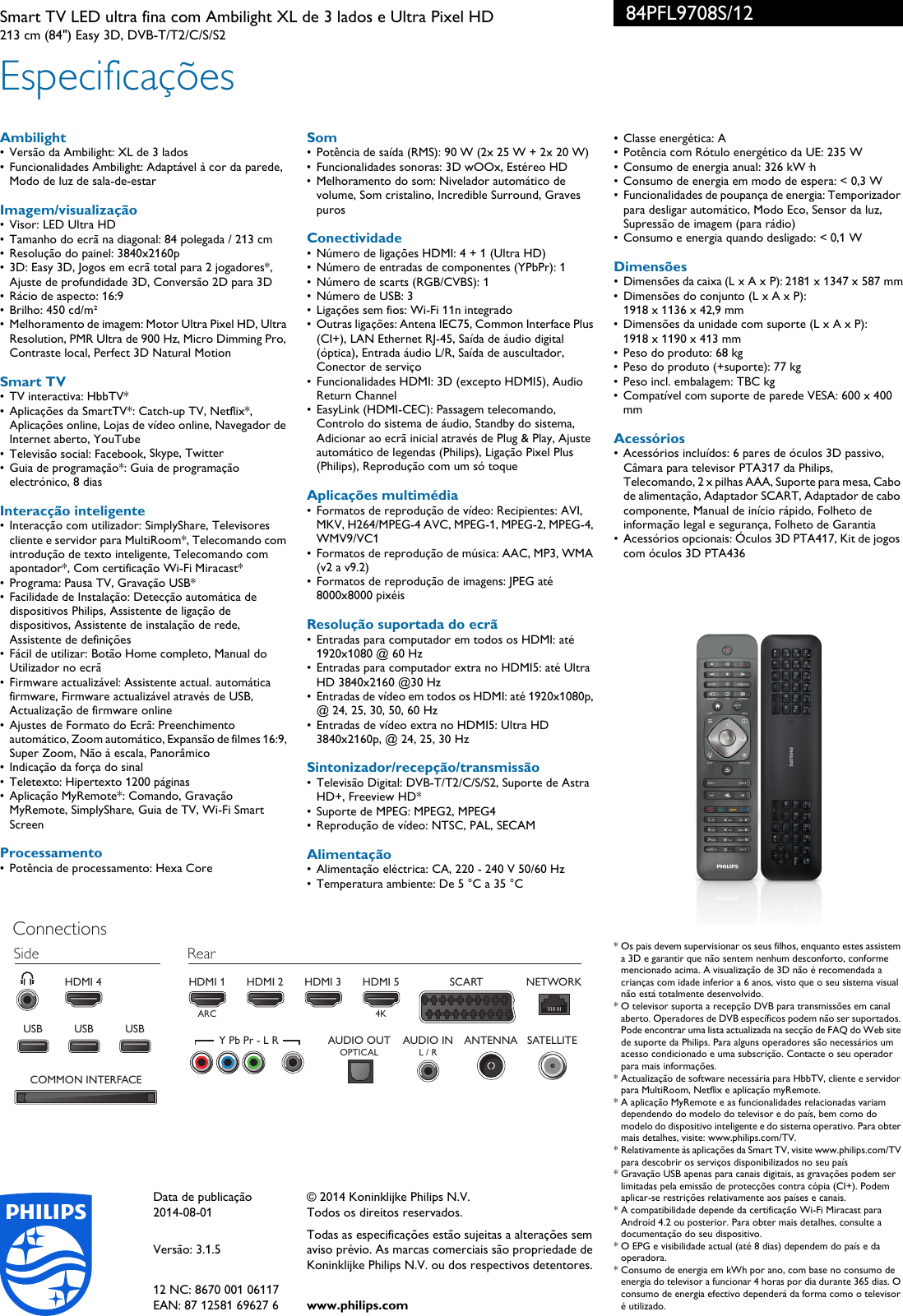 Page 3 of 3 - Philips 84PFL9708S/12 Leaflet 84PFL9708S_12 Released Portugal (Portuguese)  User Manual Folheto 84pfl9708s 12 Pss Porpt