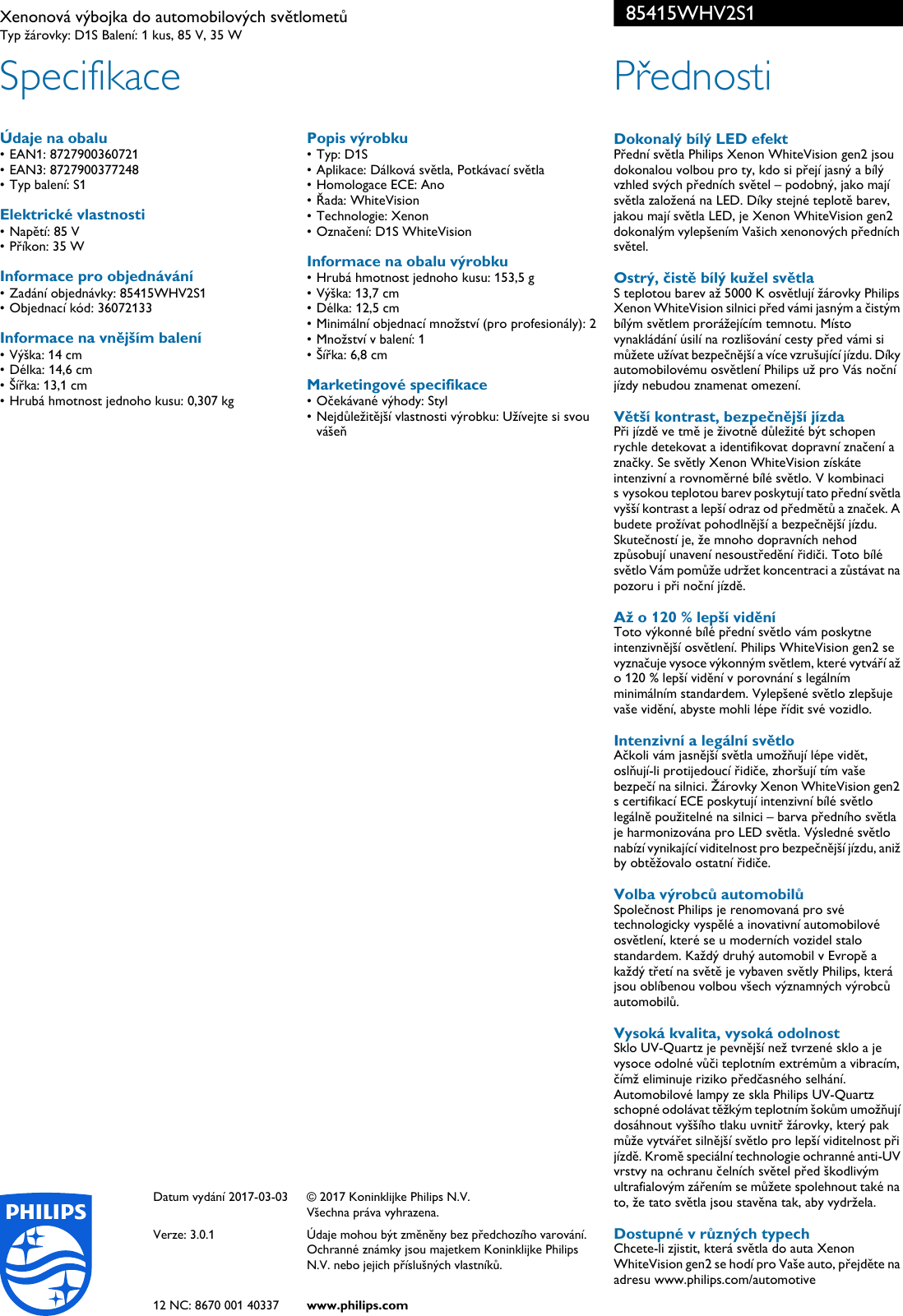 Page 2 of 2 - Philips Leaflet 85415WHV2S1 Released Czech Republic (Czech)  ... Pss Cescz