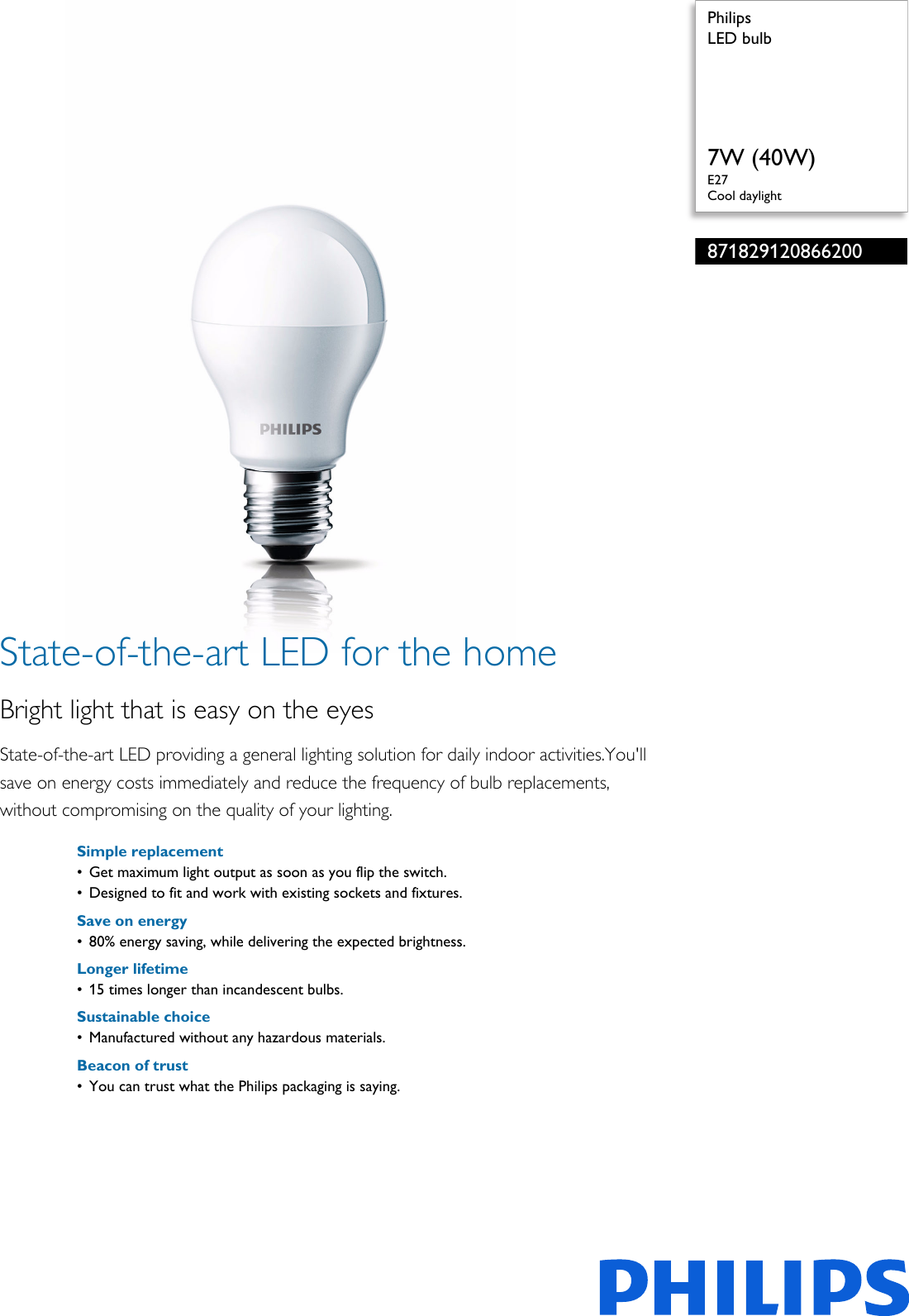 Page 1 of 2 - Philips 871829120866200 LED Bulb User Manual Leaflet Pss Engph