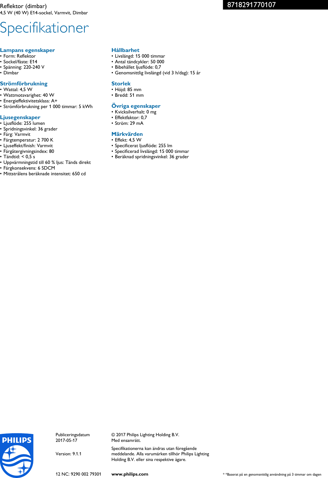 Page 3 of 3 - Philips 8718291770107 Leaflet Released Sweden (Swedish)  User Manual Broschyr Pss Swese