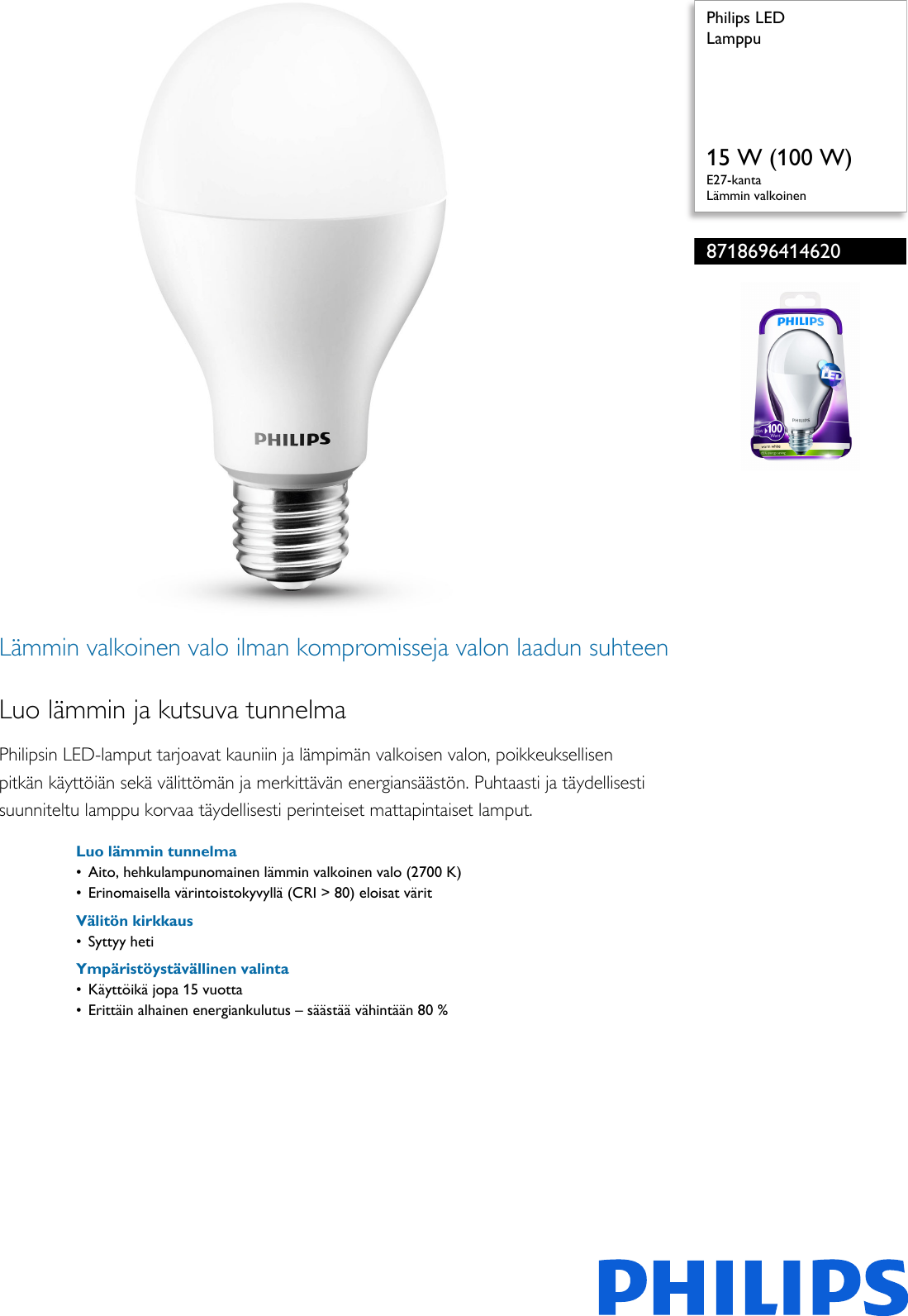 Page 1 of 2 - Philips 8718696414620 Leaflet Released Finland (Finnish)  User Manual Esite Pss Finfi