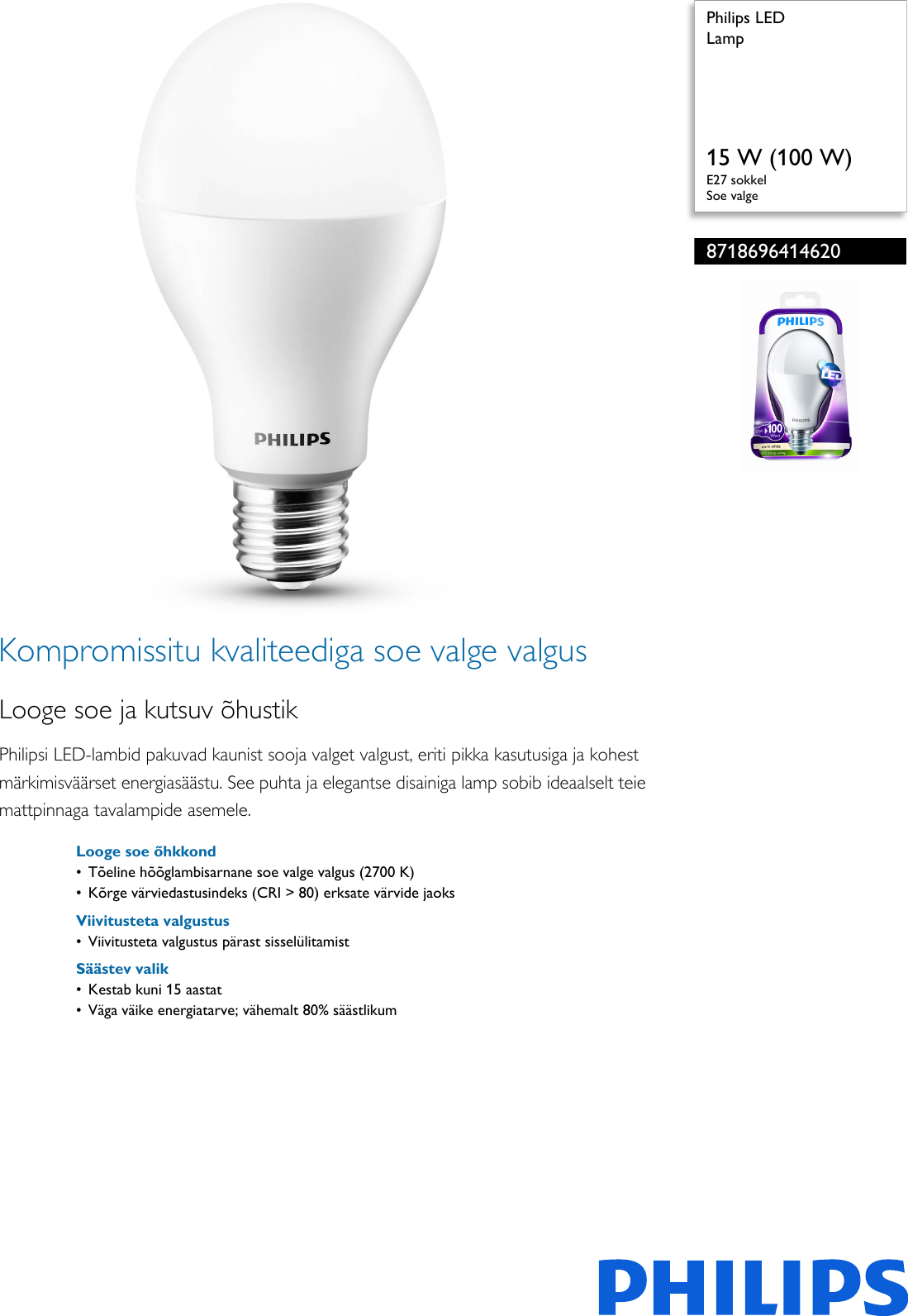 Page 1 of 2 - Philips 8718696414620 Lamp User Manual Voldik Pss Estee