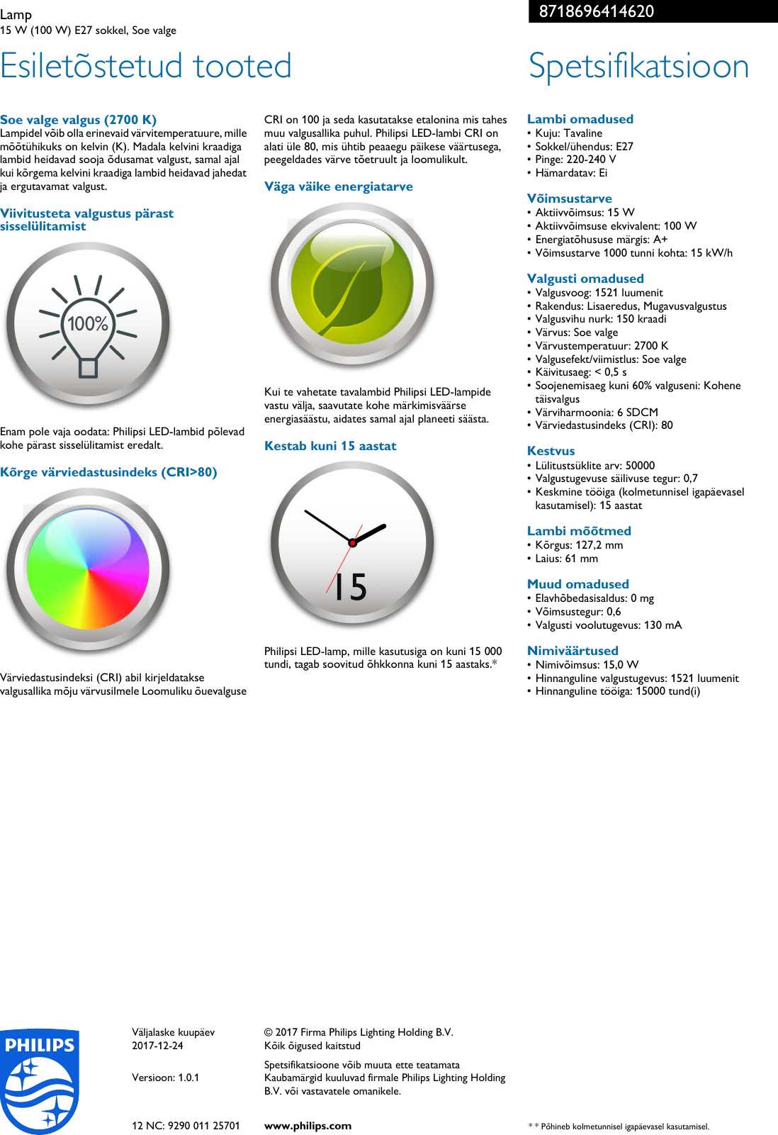 Page 2 of 2 - Philips 8718696414620 Lamp User Manual Voldik Pss Estee