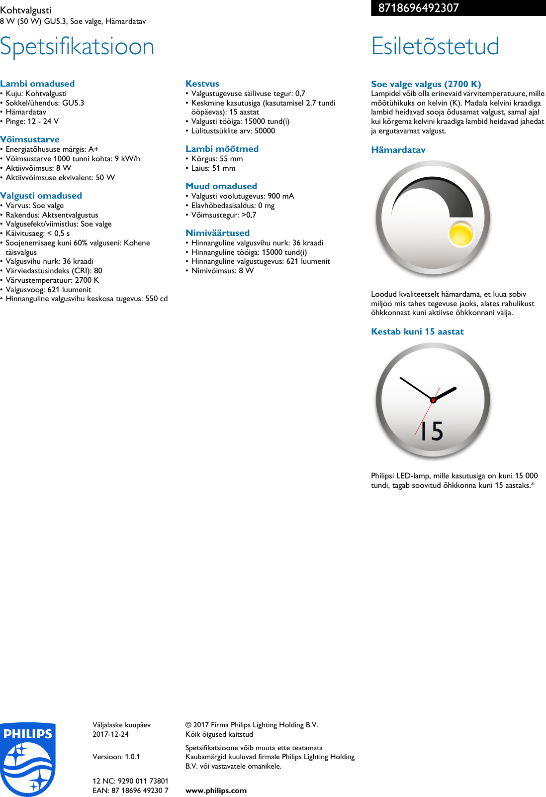 Page 2 of 2 - Philips 8718696492307 Kohtvalgusti User Manual Voldik Pss Estee