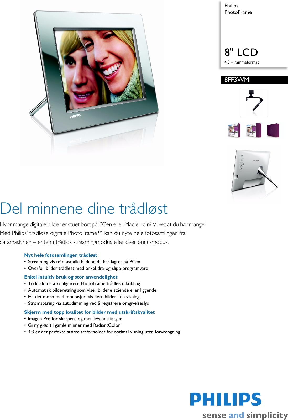 Page 1 of 3 - Philips 8FF3WMI/00 PhotoFrame User Manual Hefte 8ff3wmi 00 Pss Norno