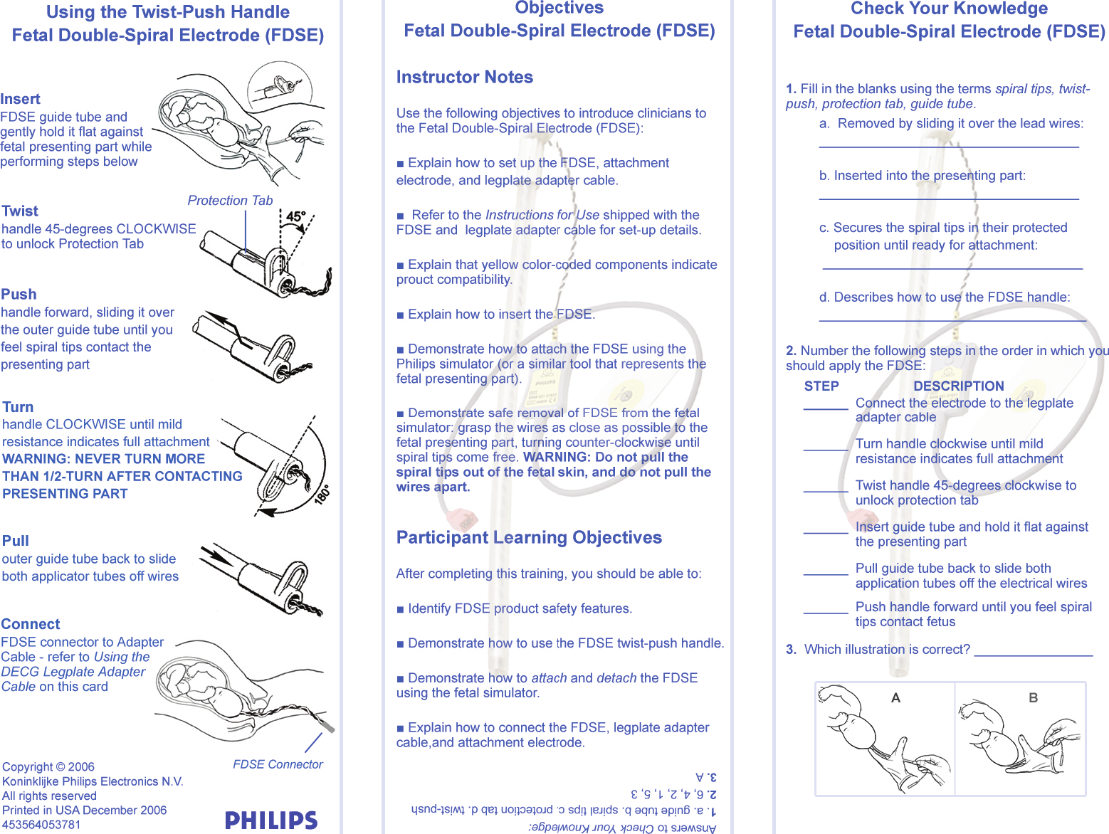 Page 1 of 2 - Philips 989803137641 User Manual Quick Reference Guide Fetal Double Spiral Electrodeeng