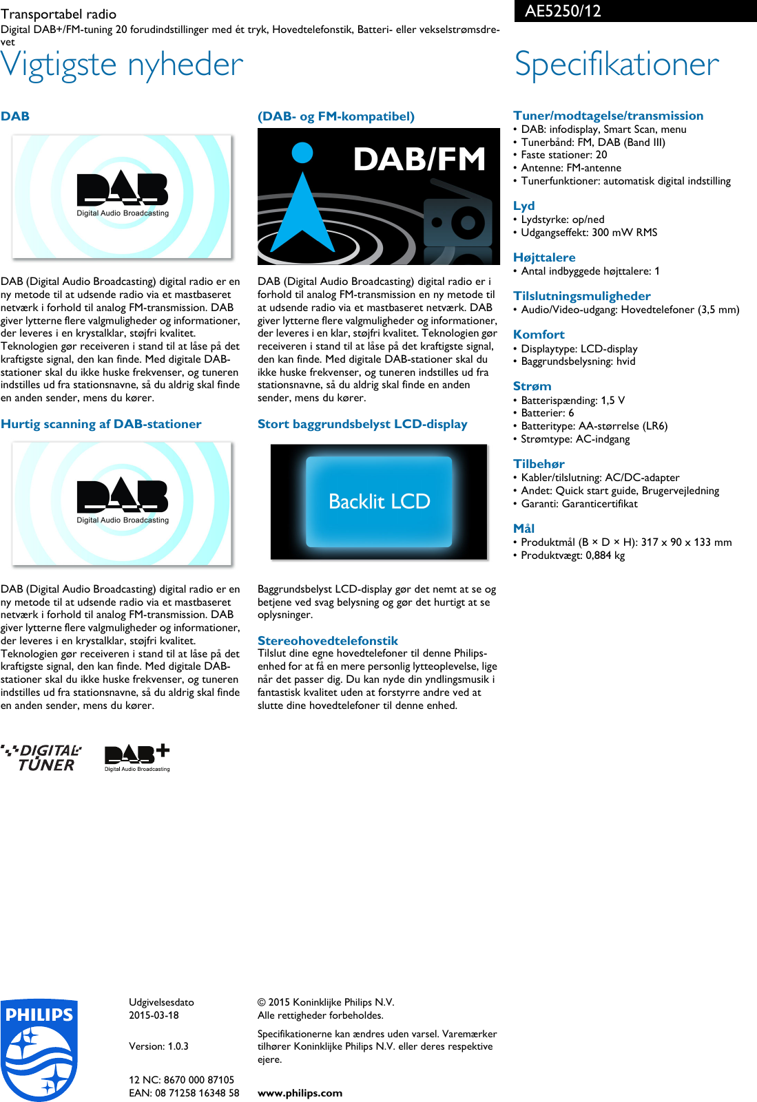 Page 2 of 2 - Philips AE5250/12 Transportabel Radio User Manual  Ae5250 12 Pss Dandk
