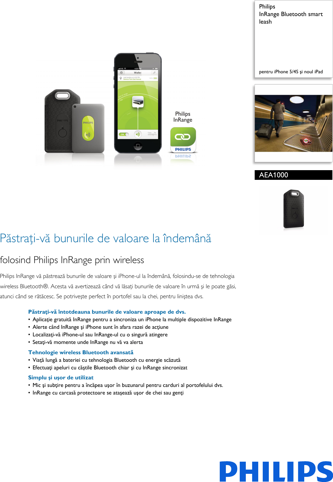 Page 1 of 2 - Philips AEA1000/00 InRange Bluetooth Smart Leash User Manual Pliant Aea1000 00 Pss Ronro