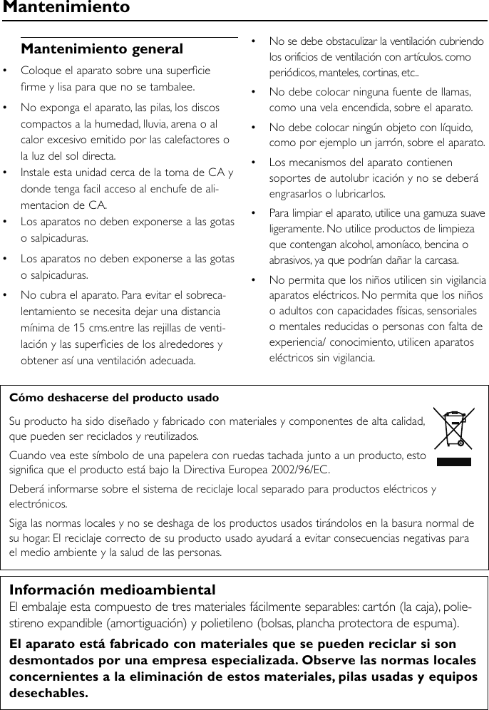 Page 8 of 10 - Philips AJ210/12 AJ210_12_UM_V2.0_ES User Manual Felhasználói Kézikönyv Aj210 12 Dfu Esp