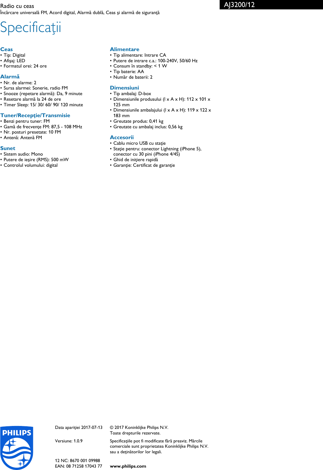 Page 3 of 3 - Philips AJ3200/12 Radio Cu Ceas User Manual Pliant Aj3200 12 Pss Ronro