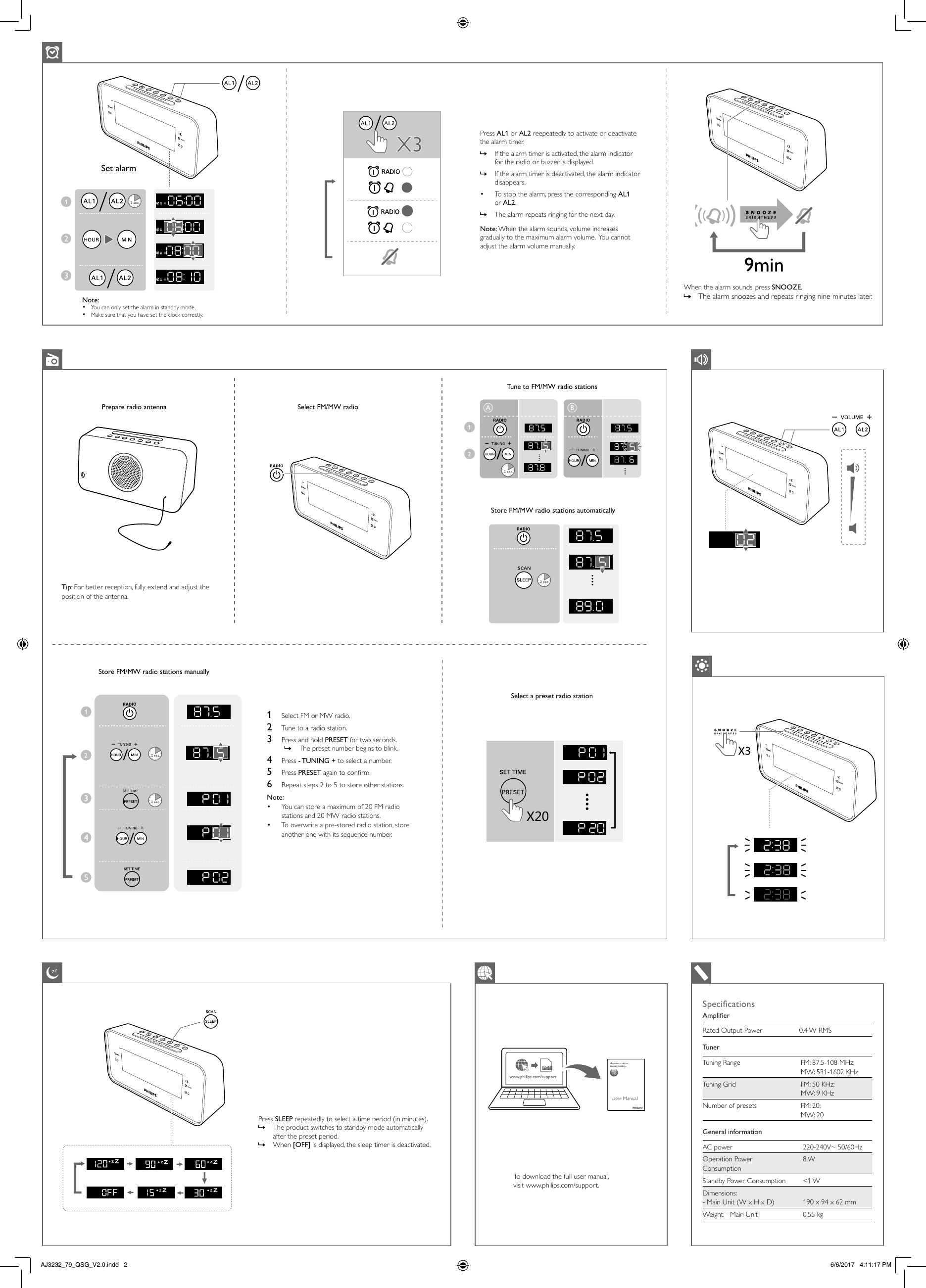 Page 2 of 2 - Philips AJ3232B/79 User Manual Quick Start Guide Aj3232b 79 Qsg Aen