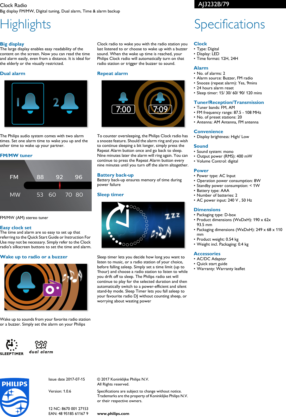 Page 2 of 2 - Philips AJ3232B/79 Clock Radio User Manual Leaflet Aj3232b 79 Pss Engau
