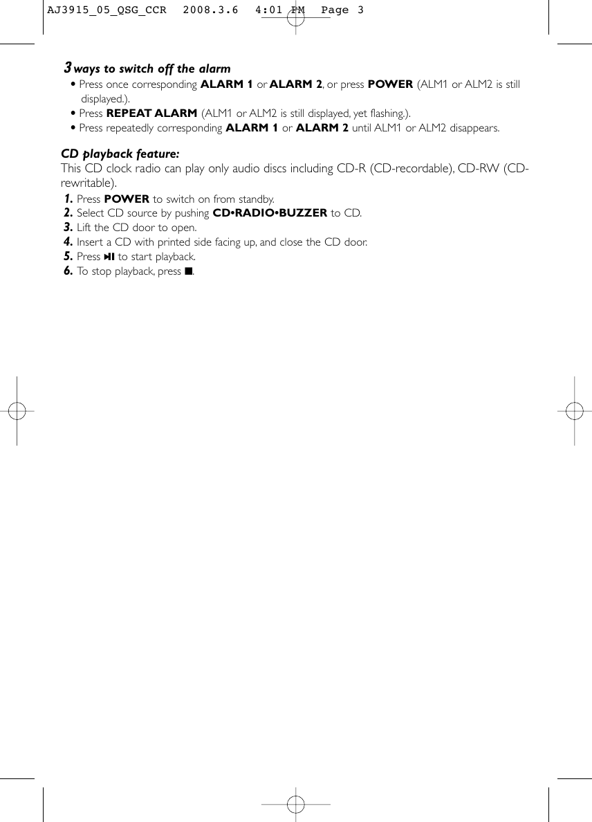 Page 3 of 4 - Philips AJ3915/05 AJ3915_05_QSG_CCR User Manual 快速入門指南 Aj3915 05 Qsg Eng