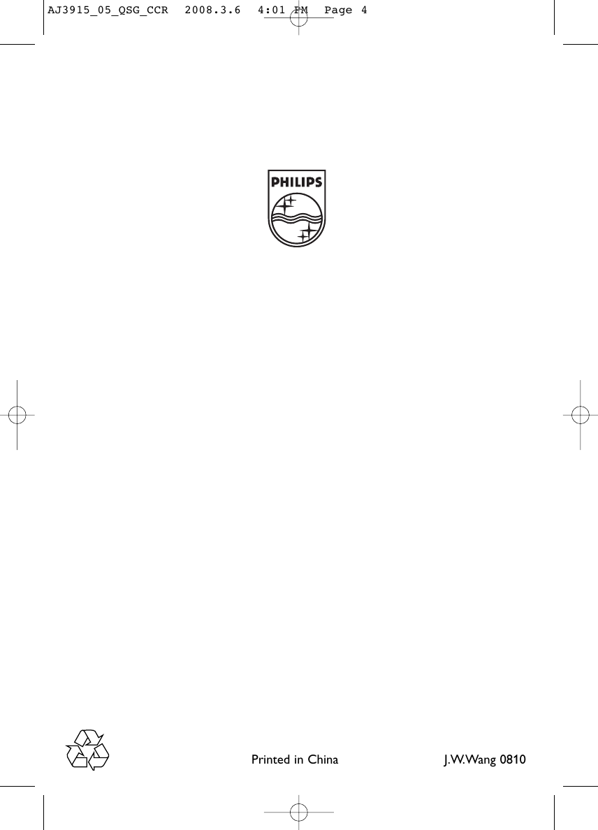 Page 4 of 4 - Philips AJ3915/05 AJ3915_05_QSG_CCR User Manual 快速入門指南 Aj3915 05 Qsg Eng