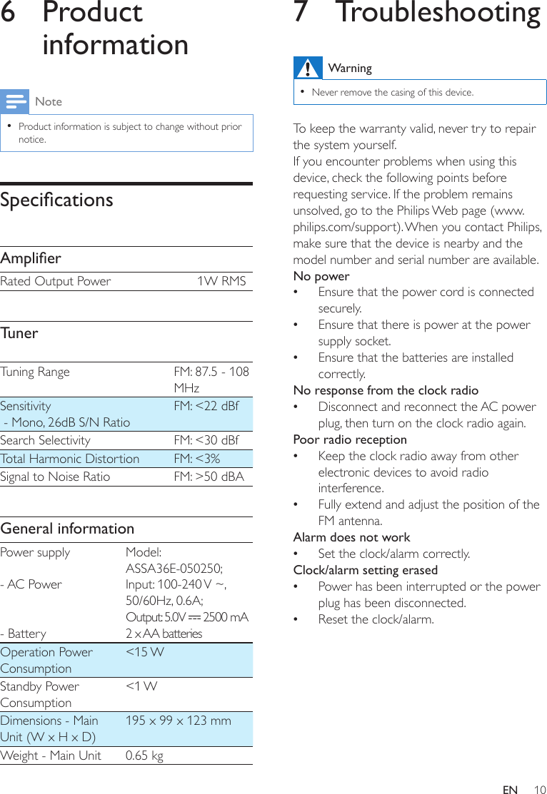 Page 10 of 12 - Philips AJ6000/12 User Manual Brugervejledning Aj6000 12 Dfu Eng