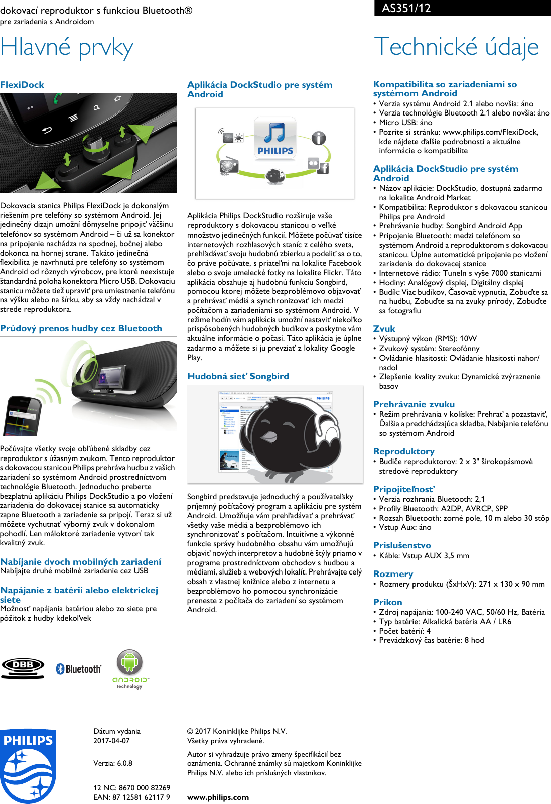 Page 2 of 2 - Philips AS351/12 Leaflet AS351_12 Released Slovakia (Slovak)  User Manual Prospekt As351 12 Pss Slksk