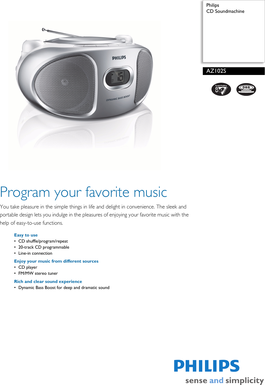 Page 1 of 2 - Philips AZ102S AZ102S/12 CD Soundmachine User Manual To The C700374c-b773-c494-051b-4dbcdd26b9e2