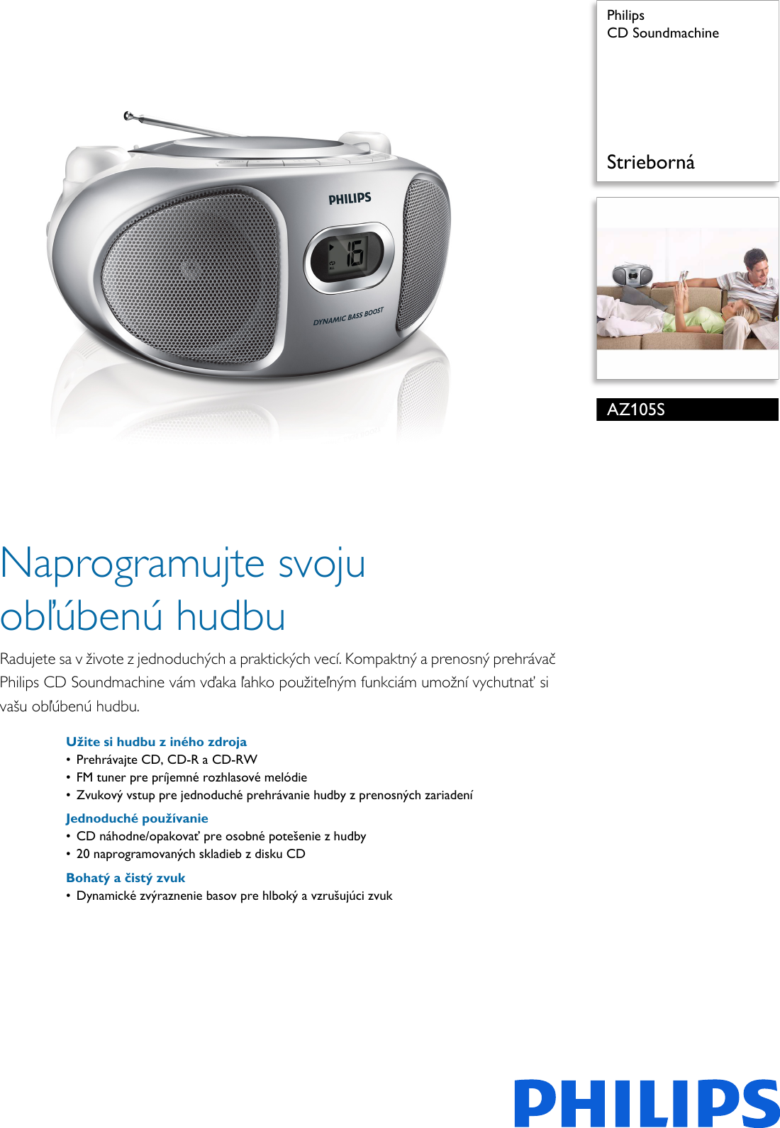 Page 1 of 2 - Philips AZ105S/12 CD Soundmachine User Manual Prospekt Az105s 12 Pss Slksk