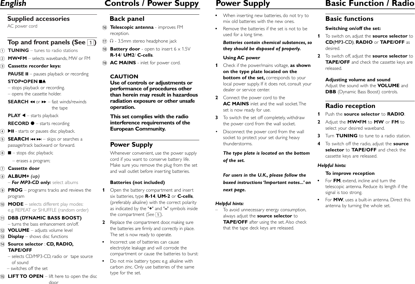 Page 3 of 5 - Philips AZ1226/00C AZ1226_00-1 User Manual Bedienungsanleitung Az1226 00c Dfu Eng