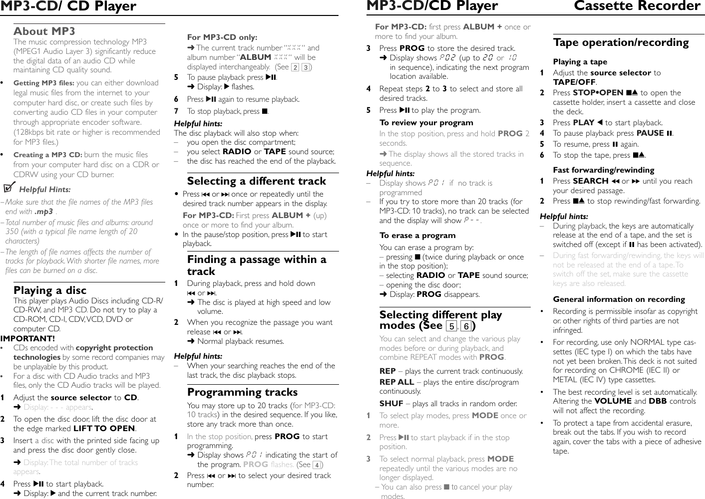 Page 4 of 5 - Philips AZ1226/00C AZ1226_00-1 User Manual Bedienungsanleitung Az1226 00c Dfu Eng