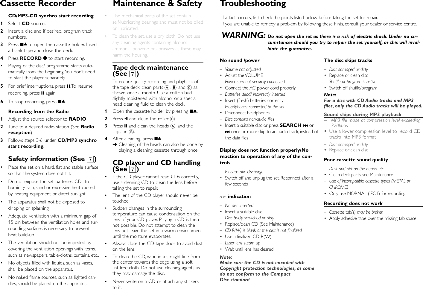 Page 5 of 5 - Philips AZ1226/00C AZ1226_00-1 User Manual Bedienungsanleitung Az1226 00c Dfu Eng
