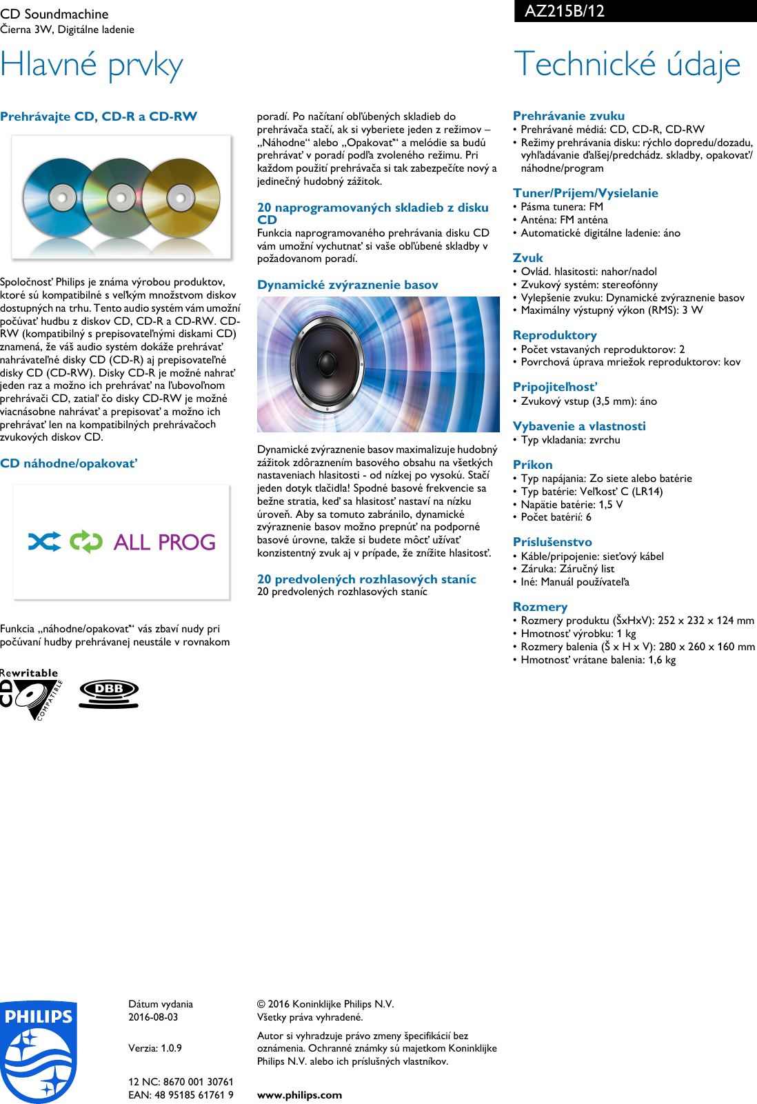 Page 2 of 2 - Philips AZ215B/12 CD Soundmachine User Manual Prospekt Az215b 12 Pss Slksk