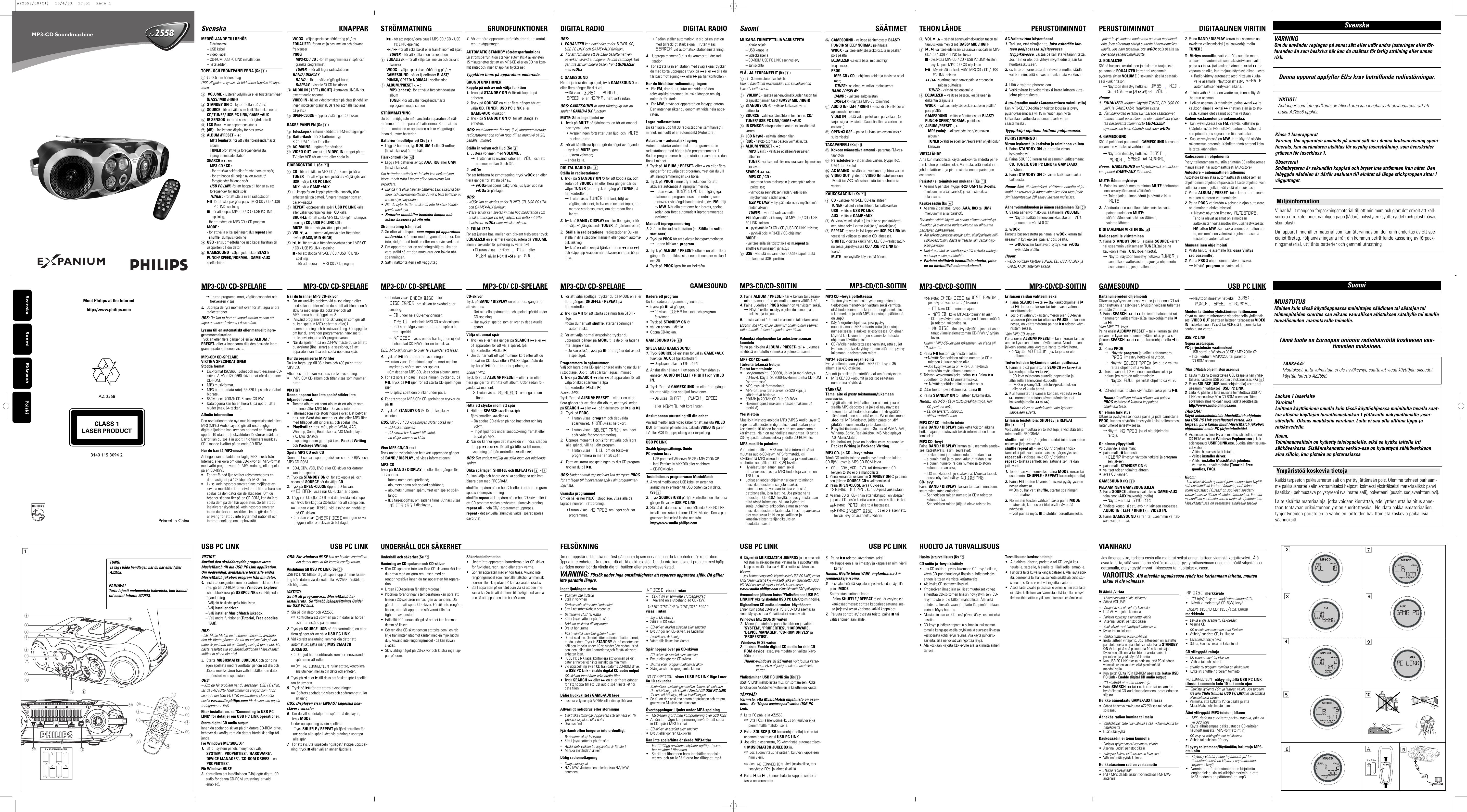 Page 1 of 11 - Philips AZ2558/00C Az2558/00(D) User Manual Felhasználói Kézikönyv Az2558 00c Dfu Hun
