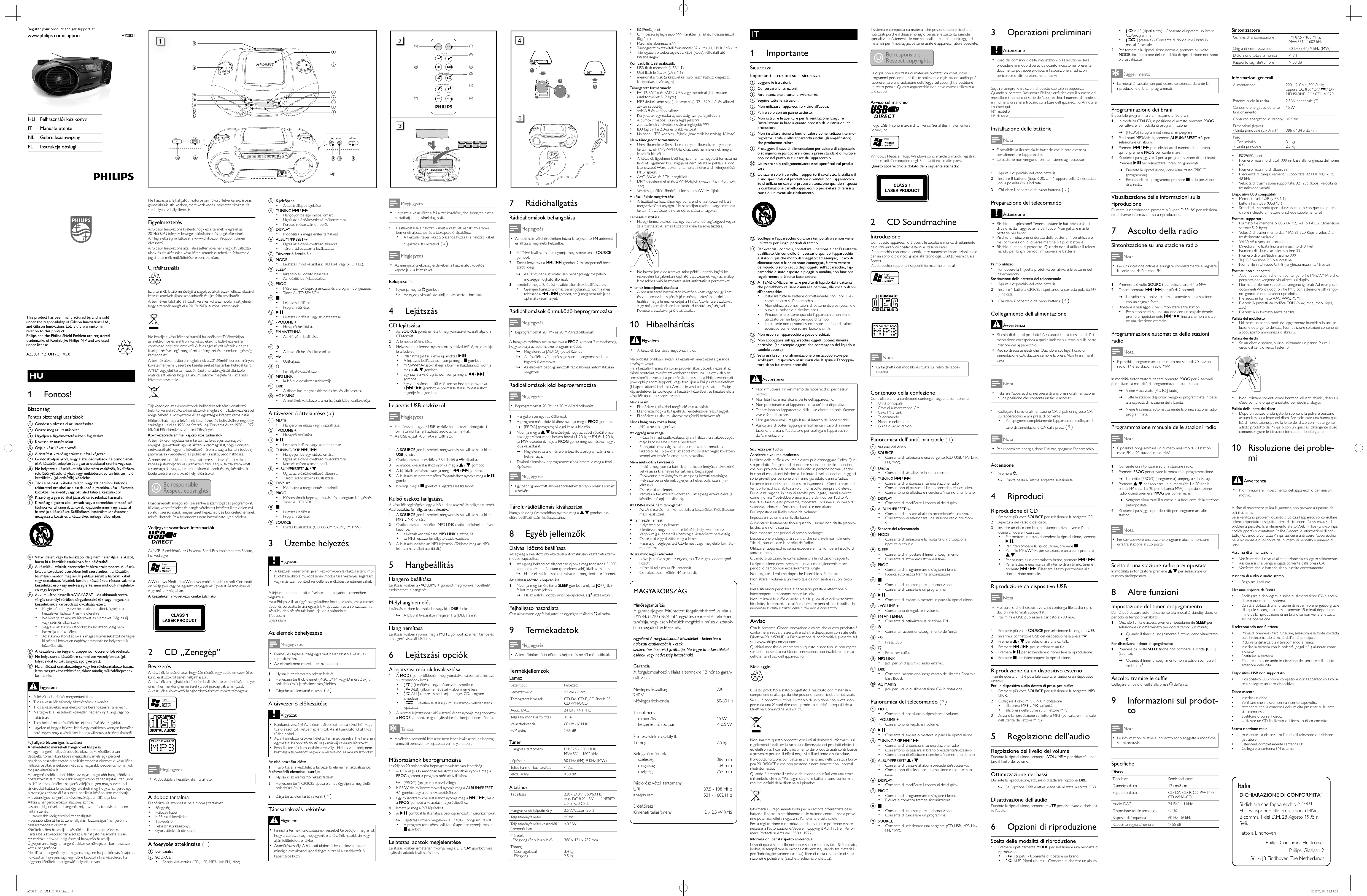 Page 1 of 2 - Philips AZ3831/12 User Manual Bruksanvisning Az3831 12 Dfu Pol