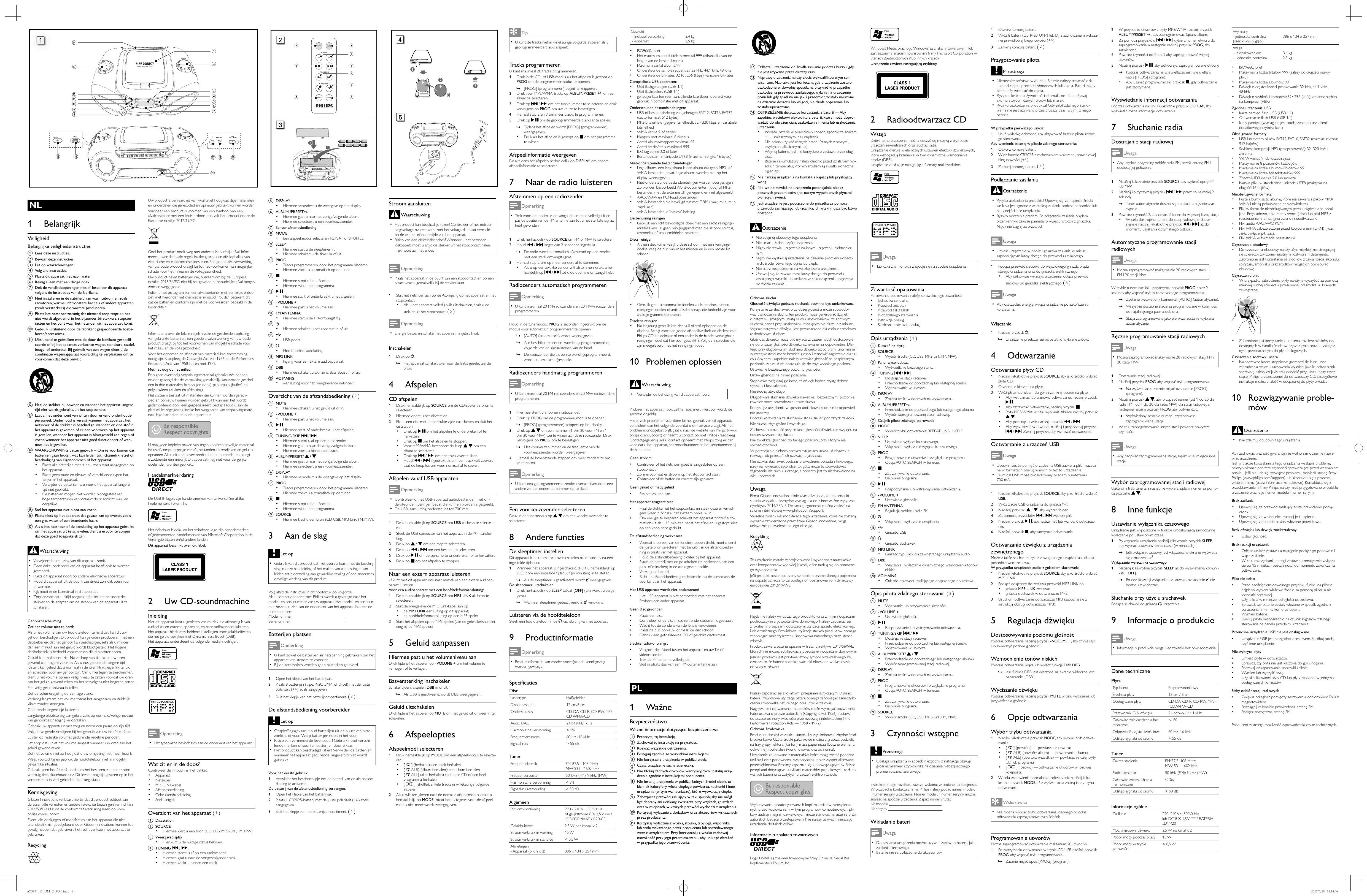 Page 2 of 2 - Philips AZ3831/12 User Manual Bruksanvisning Az3831 12 Dfu Pol