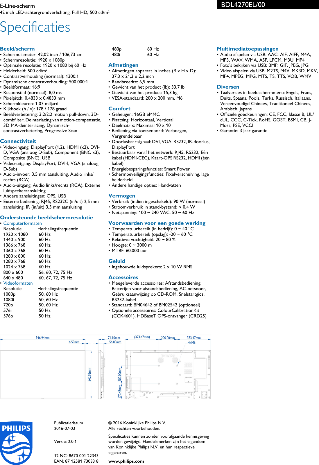 Page 3 of 3 - Philips BDL4270EL/00 E-Line-scherm User Manual Brochure Bdl4270el 00 Pss Nldnl