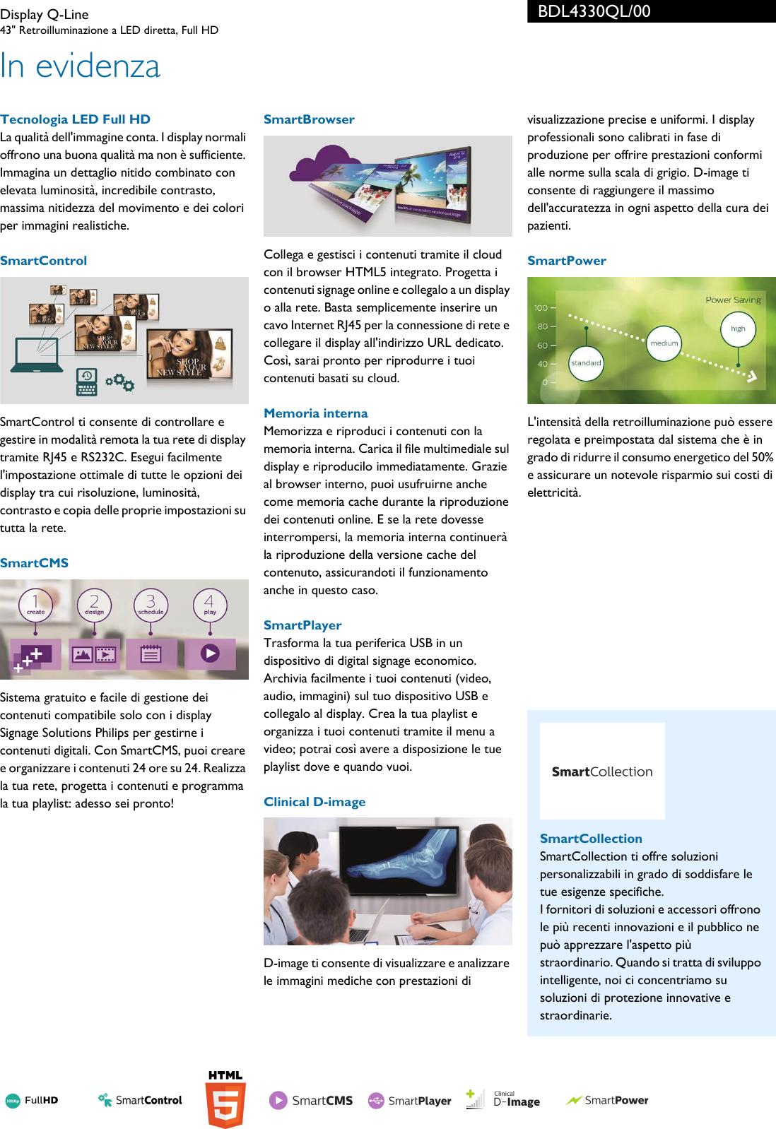 Page 2 of 3 - Philips BDL4330QL/00 Display Q-Line User Manual Scheda Tecnica Bdl4330ql 00 Pss Itait