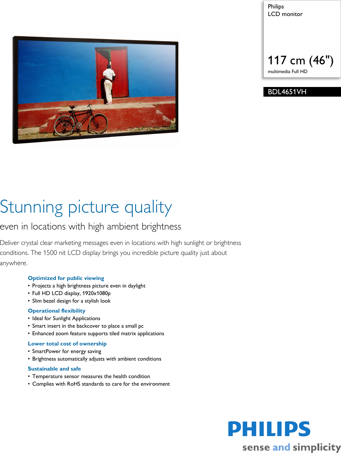 Page 1 of 3 - Philips BDL4651VH/00 LCD Monitor User Manual Leaflet Bdl4651vh 00 Pss Aenid