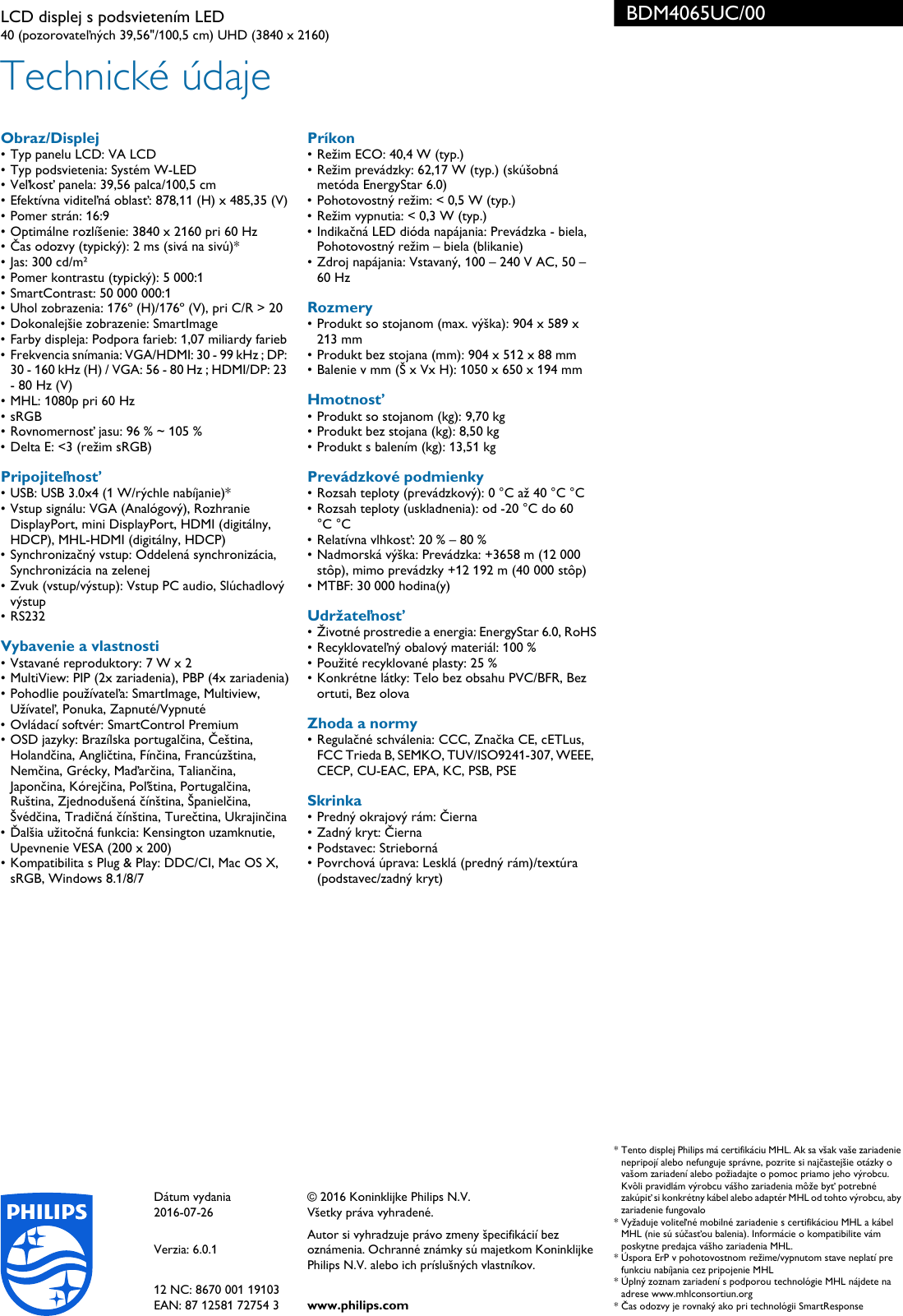 Page 3 of 3 - Philips BDM4065UC/00 Leaflet BDM4065UC_00 Released Slovakia (Slovak)  User Manual Prospekt Bdm4065uc 00 Pss Slksk
