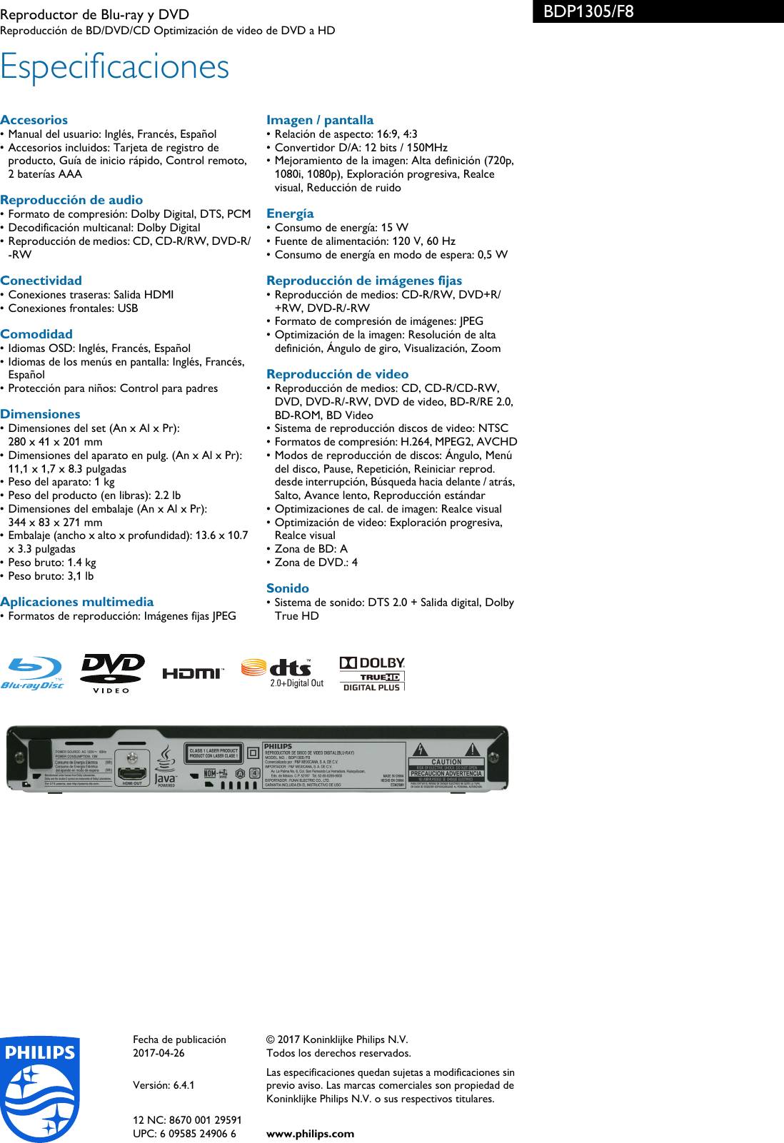 philips bdp1305 f8 leaflet bdp1305 f8 released mexico spanish user manual folleto bdp1305 f8 pss lspmx usermanual wiki
