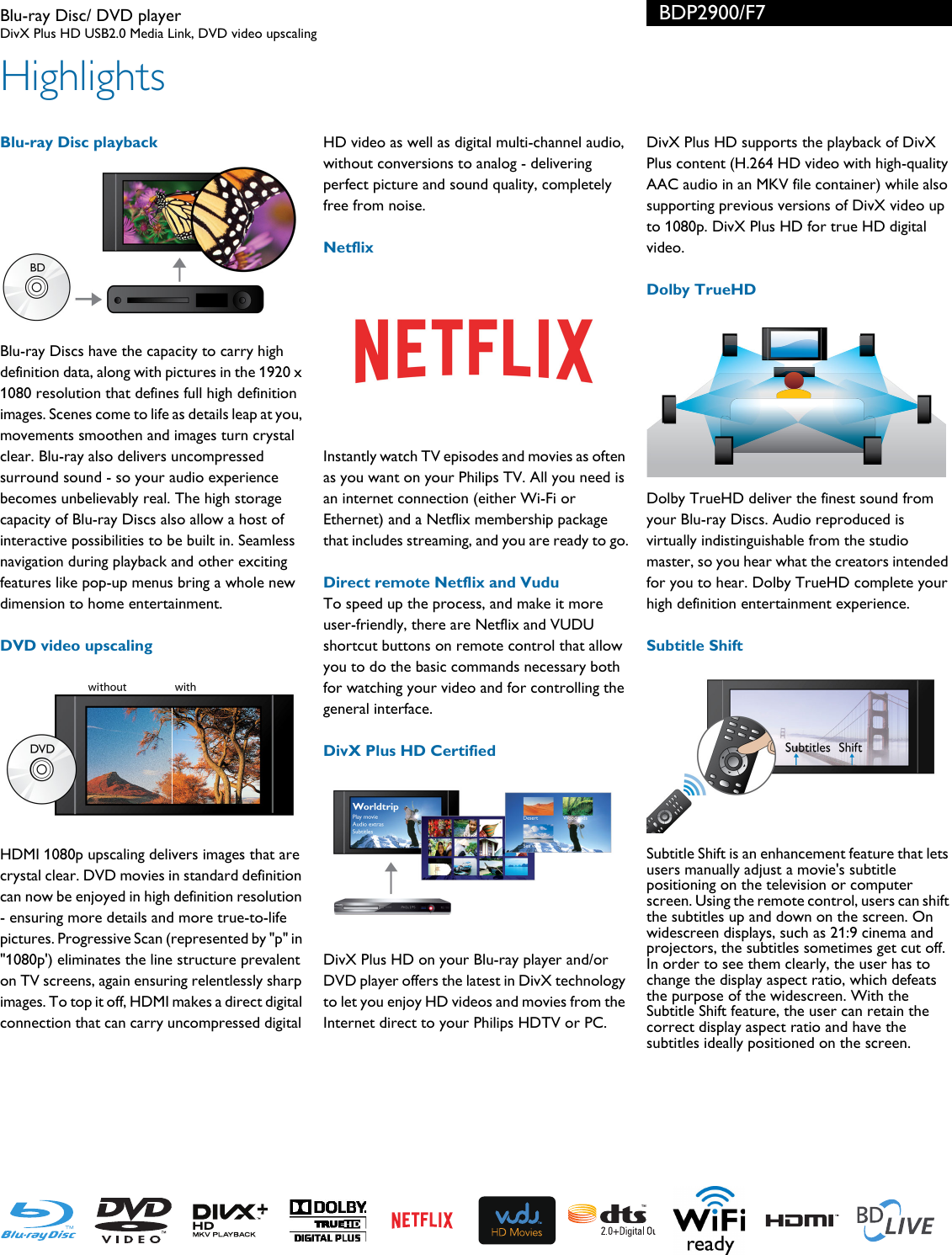 Page 2 of 3 - Philips BDP2900/F7 Blu-ray Disc/ DVD Player User Manual Leaflet Bdp2900 F7 Pss Aenus