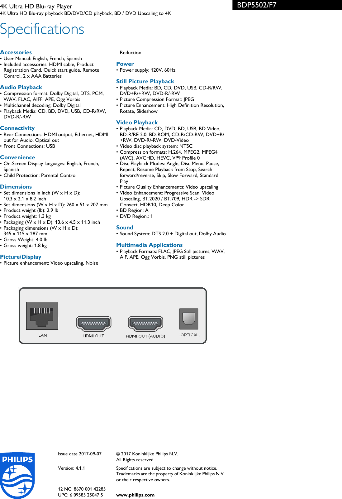 Page 3 of 3 - Philips BDP5502/F7 4K Ultra HD Blu-ray Player User Manual Leaflet Bdp5502 F7 Pss Aenca
