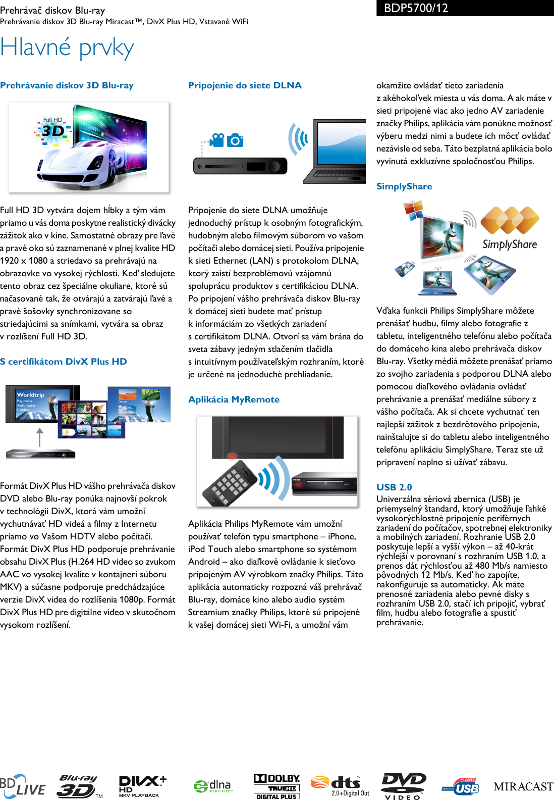 Page 2 of 3 - Philips BDP5700/12 Prehrávač Diskov Blu-ray User Manual Prospekt Bdp5700 12 Pss Slksk