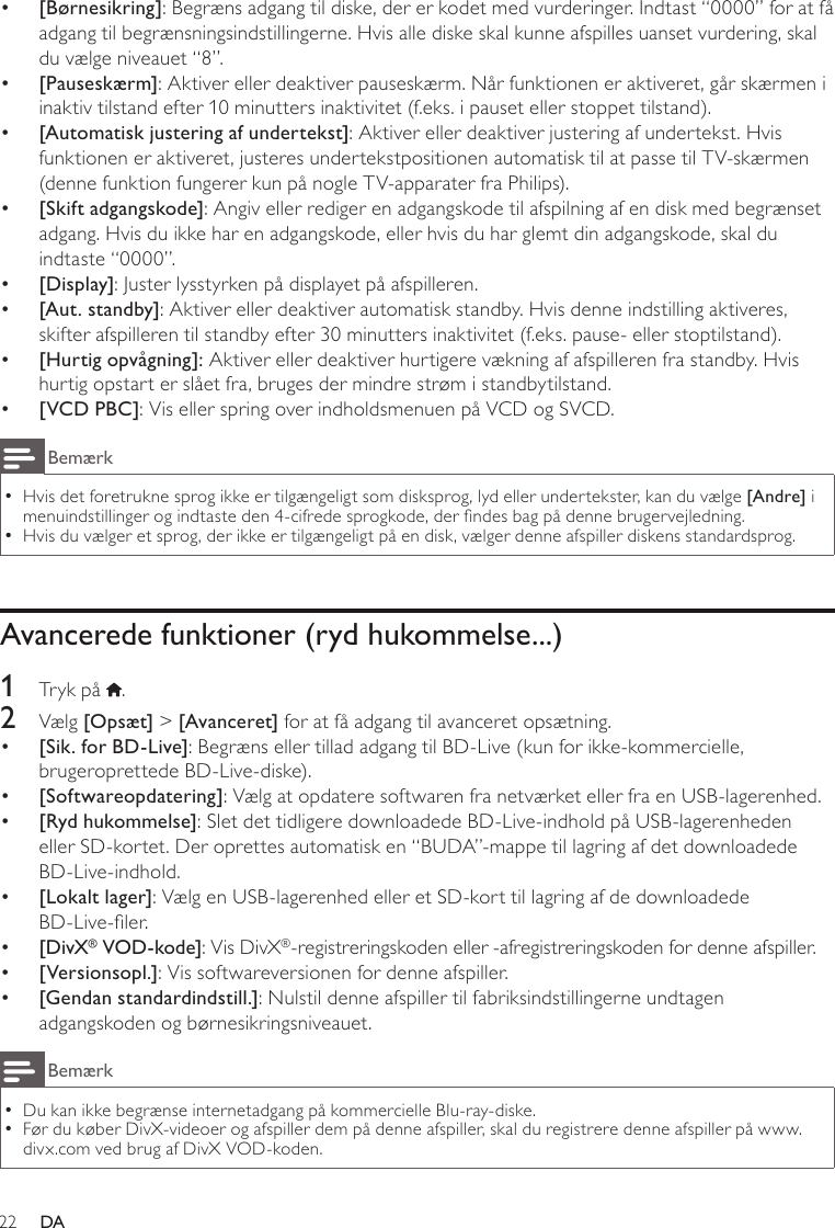 Philips BDP7600/12 BDP7600_12_UM_V2.0_DA User Manual Lietotāja Rokasgrāmata Bdp7600 12 Dfu Dan