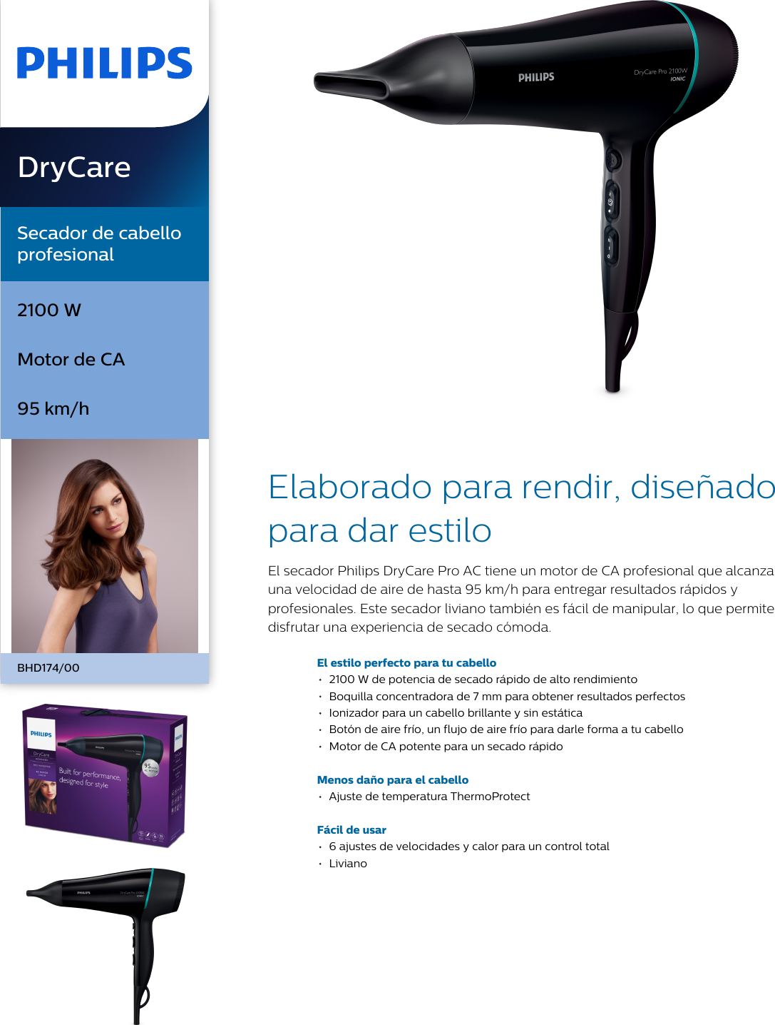 Philips BHD174/00 Secador De Cabello Profesional User Manual Folleto Bhd174  00 Pss Lsppe