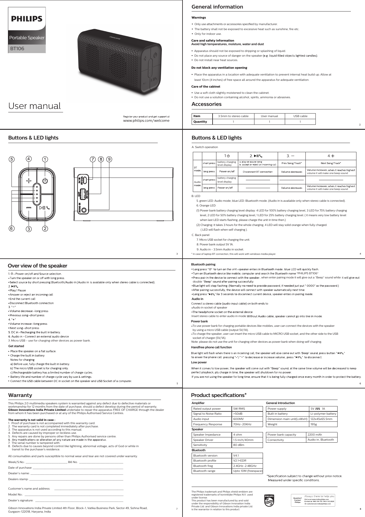 Philips Bt106 94 S76 Bt106 94 说明书 L38 0s760 R001 User Manual