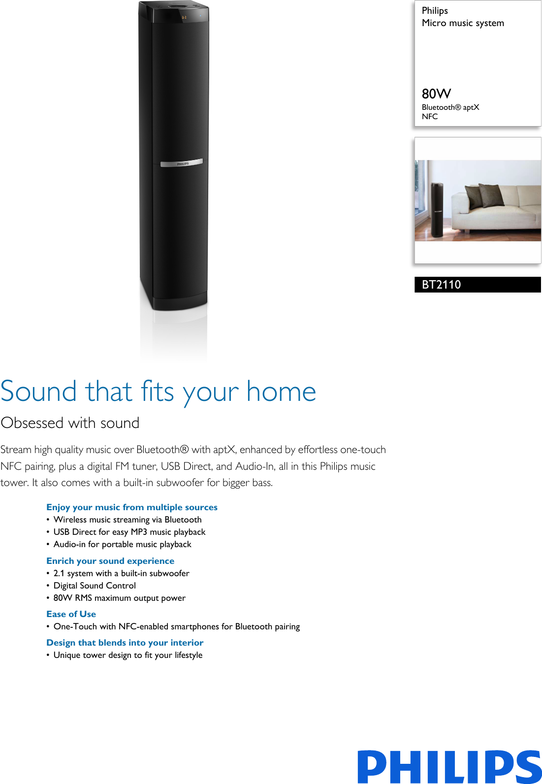 Page 1 of 3 - Philips BT2110/10 Micro Music System User Manual  Bt2110 10 Pss