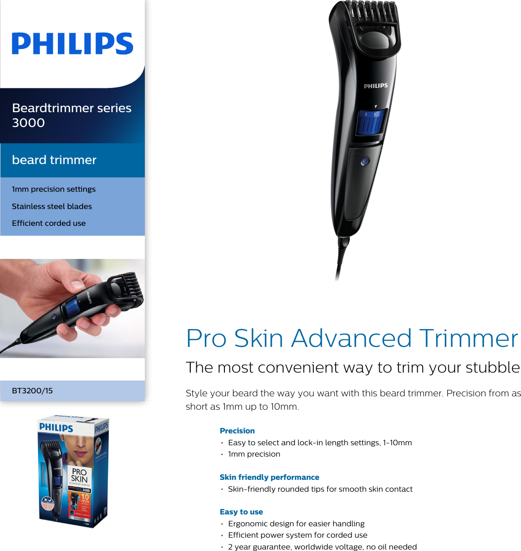 Page 1 of 2 - Philips BT3200/15 Beard Trimmer User Manual Leaflet Bt3200 15 Pss Aenin