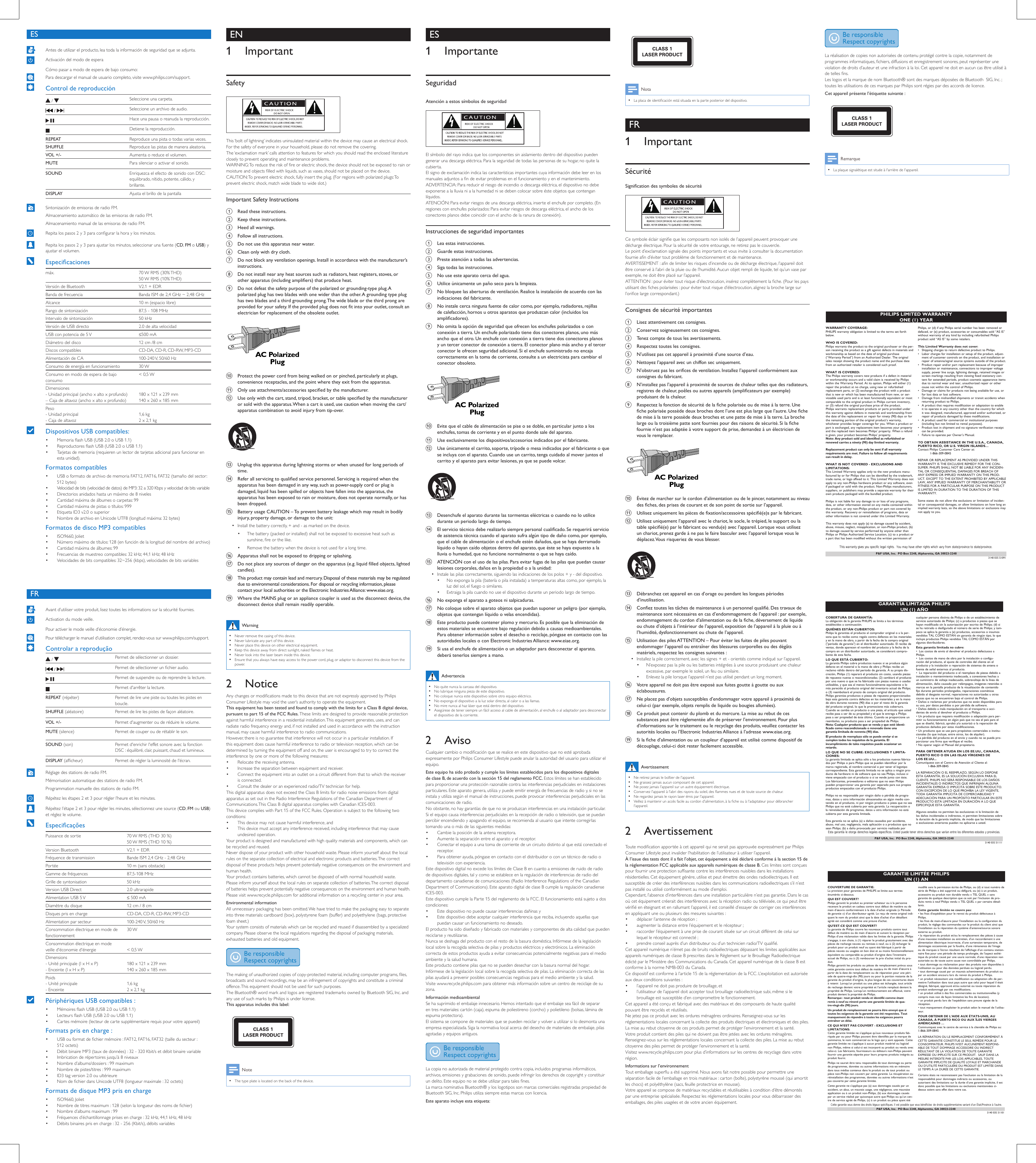 Page 2 of 2 - Philips BTM2180/37 User Manual Quick Start Guide Btm2180 37 Qsg Aen