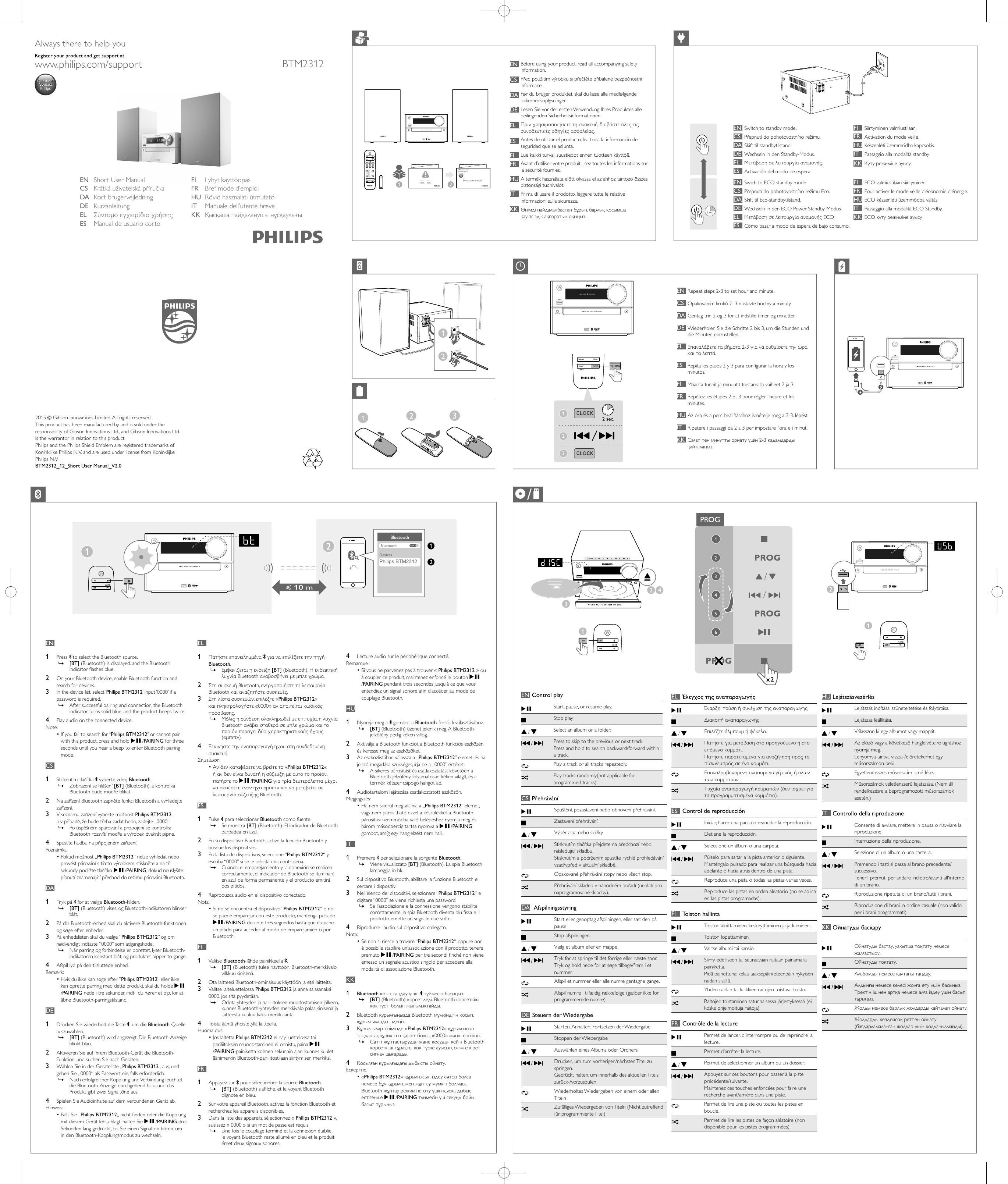 Page 1 of 2 - Philips BTM2312/12 User Manual Quick Start Guide Btm2312 12 Qsg Dan