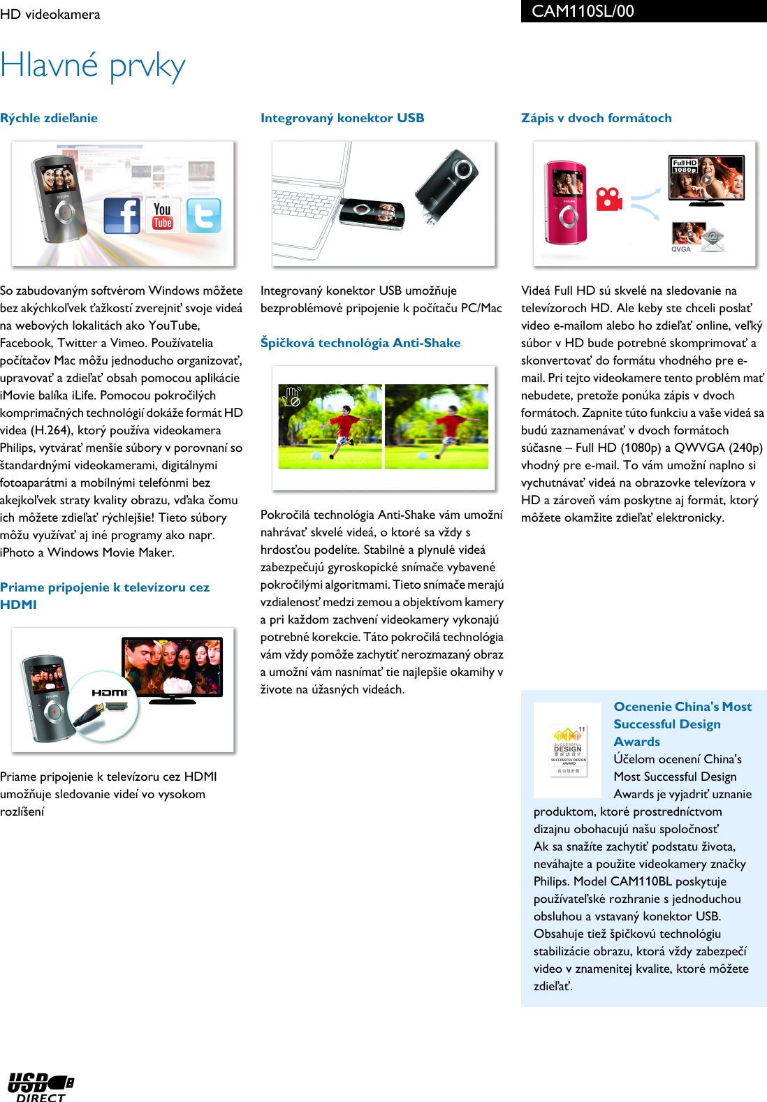 Page 2 of 3 - Philips CAM110SL/00 HD Videokamera User Manual Prospekt Cam110sl 00 Pss Slksk