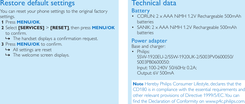 Page 10 of 12 - Philips CD1801B/05 CD180 English Quick Start Guide User Manual Guida Rapida Cd1801b 05 Qsg Eng