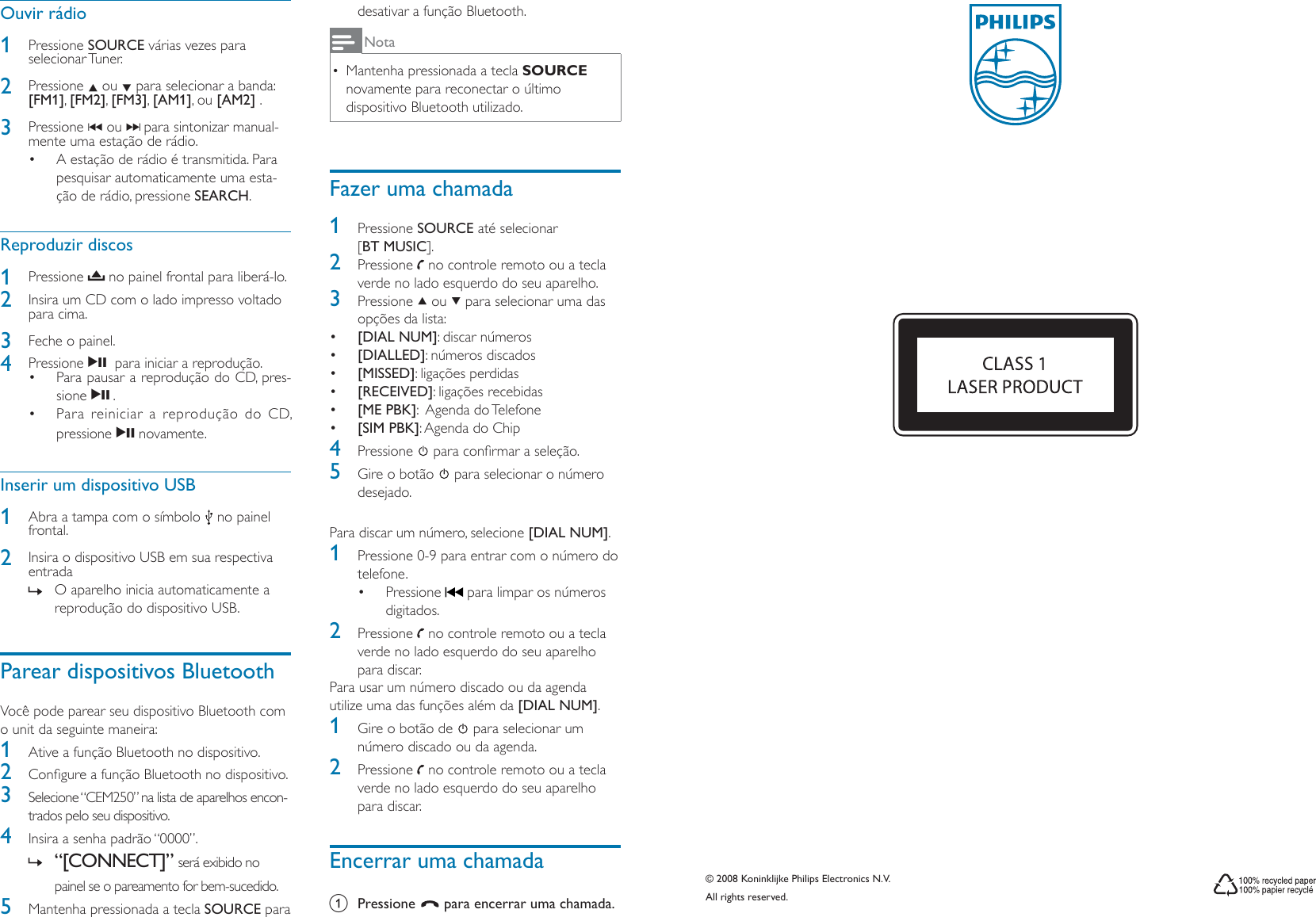 Page 4 of 4 - Philips CEM250/55 CEM250-55-QSG-POR-_1.00 User Manual Guia Para Início Rápido Cem250 55 Qsg Brp