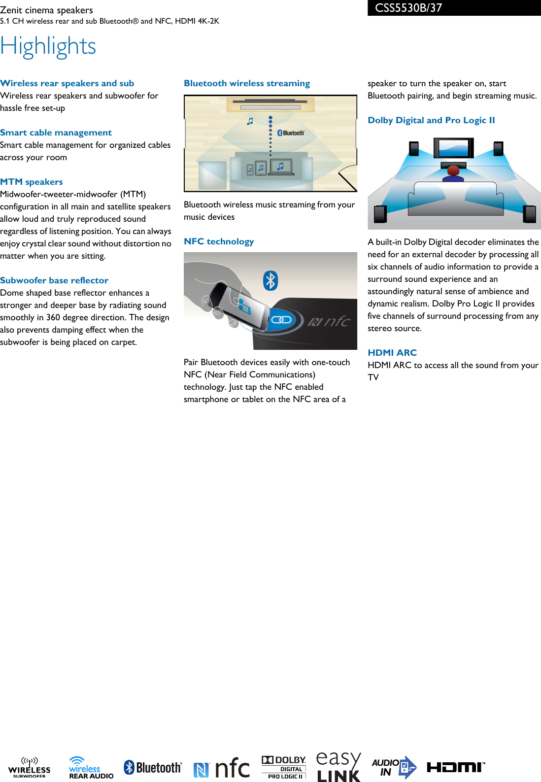 Page 2 of 3 - Philips CSS5530B/37 Zenit Cinema Speakers User Manual Leaflet Css5530b 37 Pss Aenca