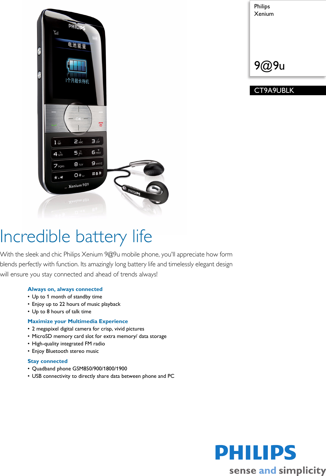 Page 1 of 3 - Philips CT9A9UBLK/40 Xenium User Manual Leaflet Ct9a9ublk 40 Pss Aenhk